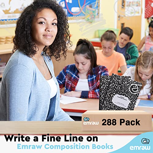 Composition Notebooks Bulk, Wide Ruled Writing Journals in Bulk, Marble Style Hard Cover Composition Book with Lined Paper, Bulk Student Notebooks for School Supplies, 100 Sheets, Pack of 288 - by Emraw