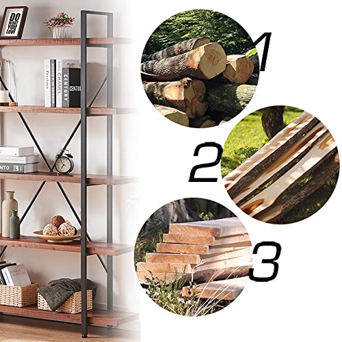 HSH Industrial Rustic 5 Tier Wood Bookcase, Distressed Brown