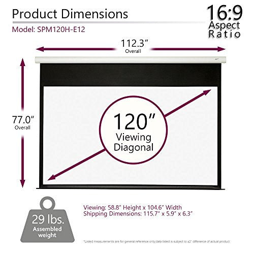 Elite Screens Spectrum2, 120-inch 16:9, 12-inch Drop, Electric Motorized Drop Down Projection Projector Screen, SPM120H-E12