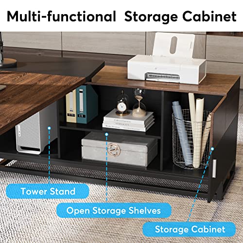 Tribesigns Executive Desk and Lateral File Cabinet Set, L-Shaped Computer Desk with Storage, Walnut/Black