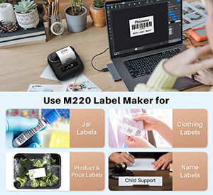 Phomemo M220 Label Maker - 3.14 inch Barcode Label Printer, Portable Bluetooth Sticker Maker Machine for Mailing, Labeling, Home, Small Business, Compatible with iOS/Android, with 3 Roll Labels