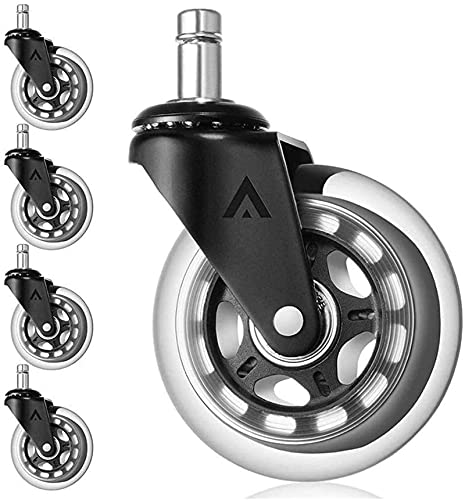 Castor 5part Replacement Office Chair Castors with Universal Shaft - High Performance Floor Protection 3-inch Wheels - DIY Replacement Parts