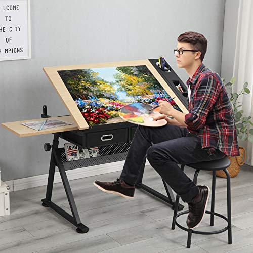 Waful Multifunctional Height Adjustable Drawing Table with Stool