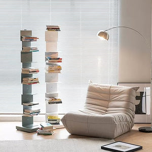 PIcube Metal Invisible Book Tower - Heavy Duty Spine Bookshelf, Standing Book Shelf Storage Display Rack for Small Spaces - White, Size 6