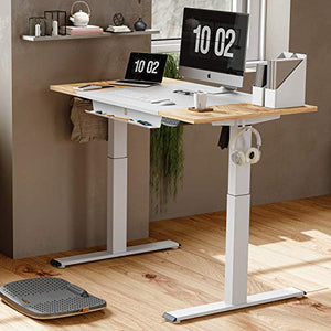 FEZIBO Height Adjustable Electric Standing Desk, 48 x 24 Inch Stand Up Table, Sit Stand Desk with Splice Board, White Frame/Light Rustic and White Top