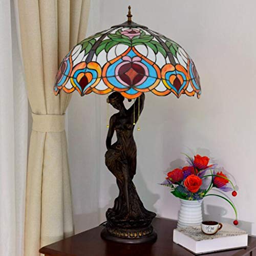 MaGiLL Tiffany Style Hand Painted Glass Desk Lamp 20 Inch - European Backlight for Living Room, Coffee Table, Bedroom - Creative Gift (B)