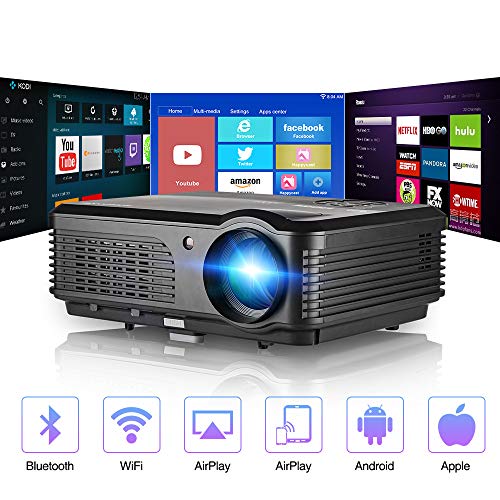 Bluetooth Wireless Projector WiFi 4400 Lumens Support 1080P Smart Android Video Projector Zoom LCD LED Home Theater HD Outdoor Movie Airplay HDMI USB RCA VGA AV for Smartphone DVD Game Consoles Laptop