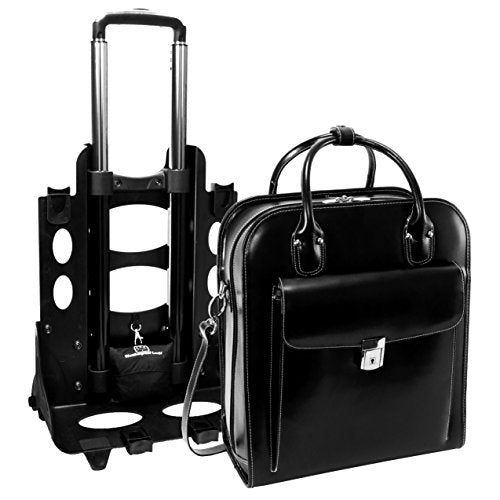 McKleinUSA W Series, LA Grange, Top Grain Cowhide Leather, 15" Leather Vertical Patented Detachable -Wheeled Ladies' Laptop Briefcase, Black (96495), 7.5 x 18 x 15 inches
