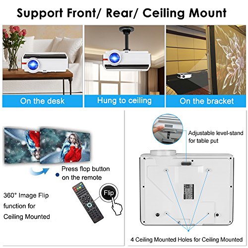 HD Projector 4200 Luminous Efficiency with 200" Max Display 50,000-Hours Led Lamp Life, Mobile Portable Home Theater Projector Support 1080p HDMI, Movie Gaming TV Projector for Phone DVD Player USB