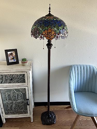 Enjoy Decor Lamps Tiffany Floor Lamp with Stained Glass Rose Flowers - LED Bulbs - H64*W16 in