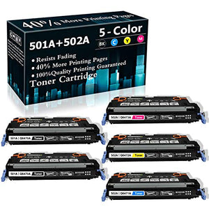 5-Pack (2BK+1C+1M+1Y) 501A | Q6470A 502A | Q6471A Q6472A Q6473A Remanufactured Toner Cartridge Replacement for HP Color Laserjet 3600(Q5986A) 3600n(Q5987A) 3600dn 3600dtn Printer Ink Cartridge