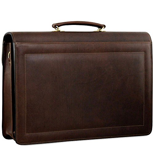 Jack Georges Belting Double Gusset Leather Briefcase w/Combination Lock in Black