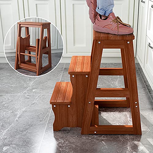 LUCEAE Wooden 3-Step Flip Folding Step Stool - Sturdy & Portable