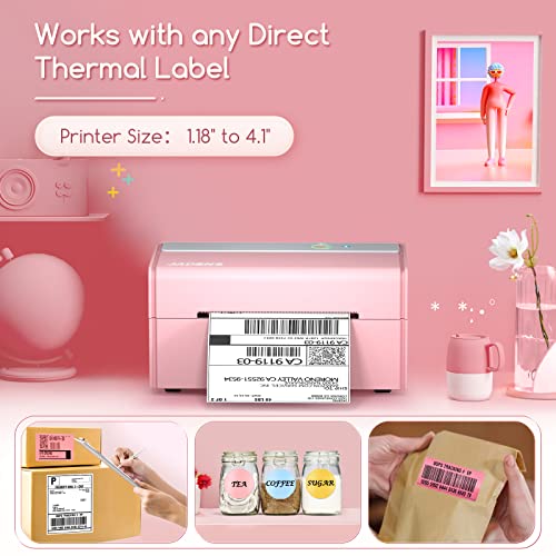 JADENS Bluetooth Thermal Label Printer -Wireless Shipping Label Printer for Small Business & Package, USPS, Etsy, Amazon, Compatible with iPhone, Windows, Android, 4x6, Label Maker, Pink