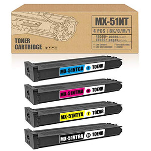 MX-51NT [4Pack,1BK+1C+1M+1Y] Compatible Toner Cartridge Replacement for Sharp MX-4110N 4111N 4140N 4141N 5110N 5111N 5140N 5141N Printer Toner Cartridge.