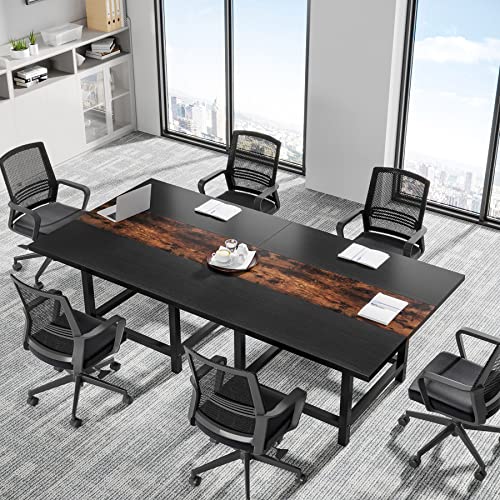 LITTLE TREE 6.5 Ft Modern Black Conference Table for Office & Conference Room