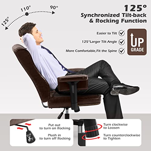 YAMASORO High Back Ergonomic Executive Office Chair with Wheels and Arms, Brown Faux Leather
