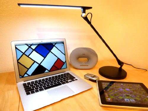 Lightwell S450 by Lumiy - Ultra Bright LED Light Panel Desk Lamp (Midnight Black with Base)