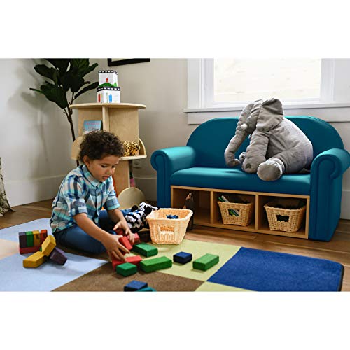 FDP Little Lux Upholstered Kids Sofa with Storage Compartments and Woven Baskets, Plush Furniture for Children Rooms - Teal