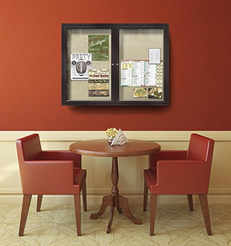 Ghent 3" x 2"  1-Door Outdoor Enclosed Vinyl Bulletin Board, Shatter Resistant, with Lock, Bronze Aluminum Frame - Ivory (PB132VX-1 1/25), Made in the USA