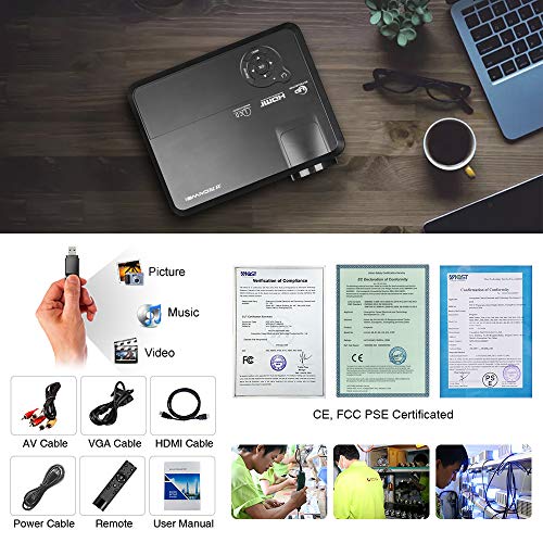 Projector Bluetooth WiFi Android 4400 Lumen LCD LED Multimedia Video Projector Home Theater Support HD 1080P Airplay HDMI USB RCA VGA AV for Gaming Fire TV Stick Smartphone DVD Laptop Outdoor Movie