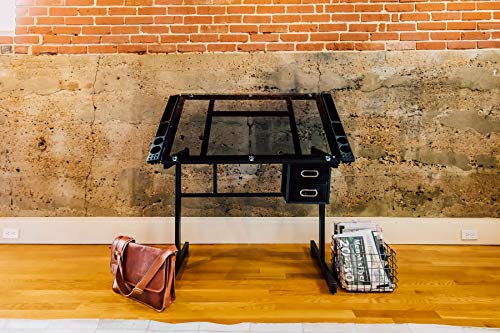 OneSpace Craft Station in Silver with Black Glass Drafting Table