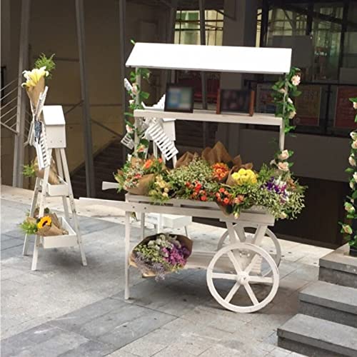 Flower Rack Outdoor Wooden Trolley - Retro Country Courtyard Decor