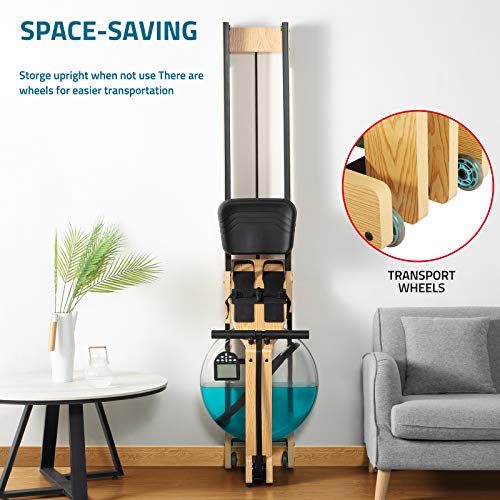 BOMBUS Water Rowing Machine for Home Use,Water Resistance Ash Wood Row Machine with LCD Monitor& Wide Seat Cushion Exercise Equipment for Men and Women Gyms Training Fitness Indoor Sports