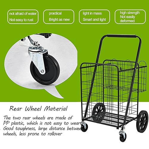 GaRcan Folding Grocery Cart with Swivel Wheels & Double Basket - 440 Lbs Capacity