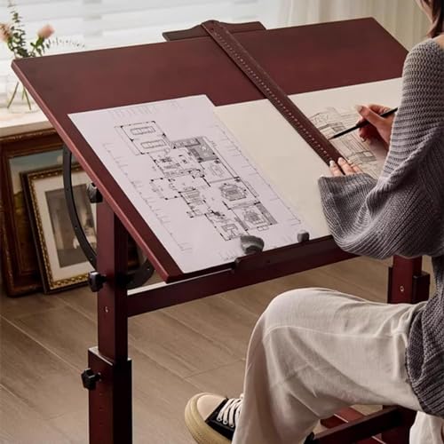 oiakus Wood Drafting Table with Tilting Enlarge Tabletop and T-Square Ruler