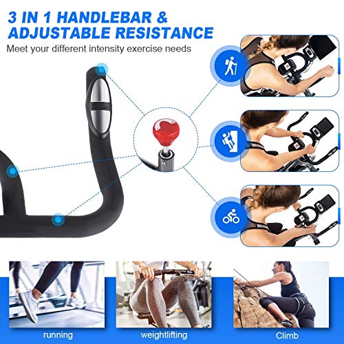 FUNMILY Indoor Cycling Bike - Stationary Exercise Bikes with LCD Monitor, Adjustable Resistance, Pad/Phone Holder, Heart Rate, Quiet for Home/ Office Workout (Black)