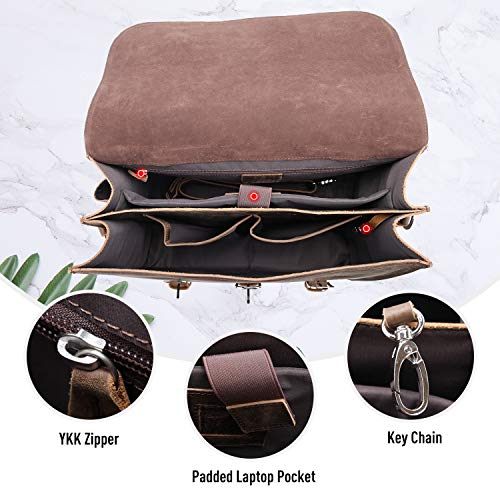 Polare Full Grain Leather 16'' Briefcase Shoulder Messenger Bag Fit 14-15.6'' Laptop Case For Men