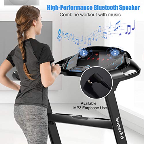 Goplus Electric Folding Treadmill, Portable Running Jogging Machine with Bluetooth Speaker and 17'' Wide Tread Belt, Perfect for Home and Office Use