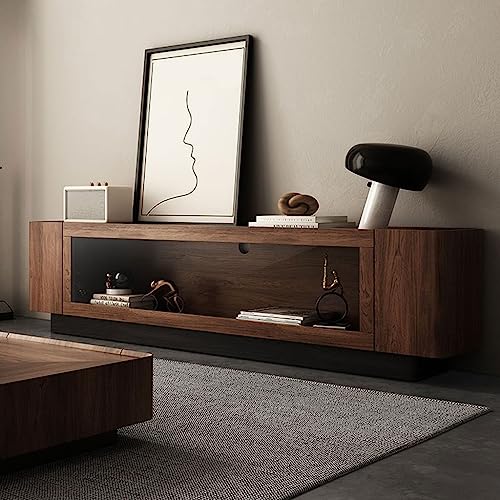 ARINAL Nordic Solid Wood TV Console Floor-to-Ceiling Black Walnut Retro Locker with Induction Lamp