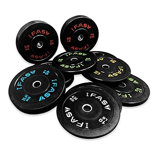 Olympic Weight Plates, Rubber Bumper Plates, 2 Inch Steel Insert 10lb/25lb/35lb/45lb/55lb/ Bundle Options Available for Home Gym Strength Training, Weightlifting, Weight Bench Press and Workout (45 LB -1 Pair)