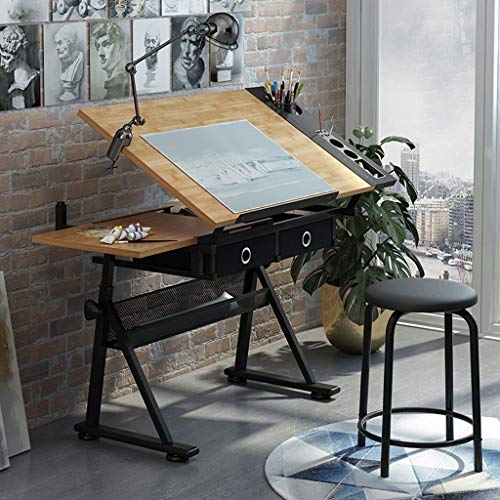 Lgan Tiltable Drawing Table, Adjustable Art Desk, with Storage Craft Table, Drafting Table Maple Panel, Child Adult Drawing Desk