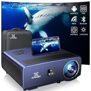 XNoogo Auto Focus 4K Smart Movie Projector with Built-in Apps, WiFi6 & Bluetooth, 1300ANSI, Auto 6D Keystone, 50% Zoom, PPT, ARC, for TV Stick/Phone/Laptop