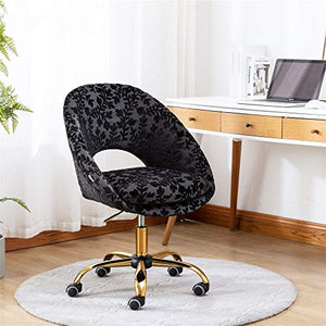Liangchengmei Mid Century Single Sofa Armchair Desk Chair Modern Upholstered Task Chair with Gold Legs Home Office Chair Velvet Armless Swivel Rolling Chair with Wheels, Black (Black, One Size)