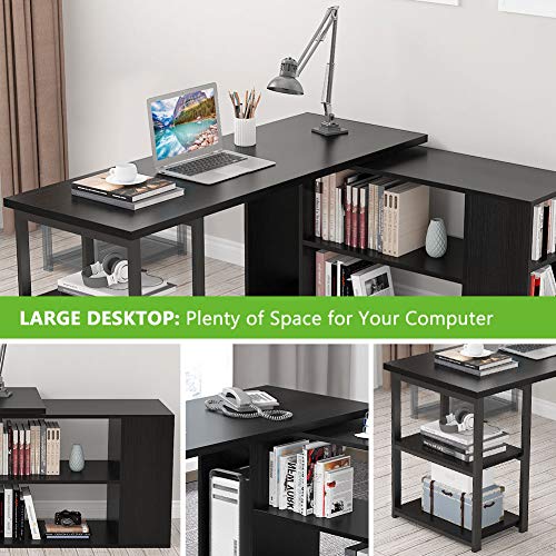L-Shaped Computer Desk, Tribesigns Rotating Corner Computer Desk with Bookcase and File Cabinet (Black)