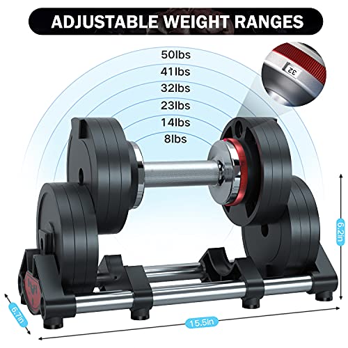 Adjustable Dumbbell Set,Fast Adjustable Weights Dumbbells Set,50lbs Black Dumbbell with Tray for Men/Women,Strength Training Exercise Equipment for Full Body Workout Fitness Home Gym(One Dumbbell)
