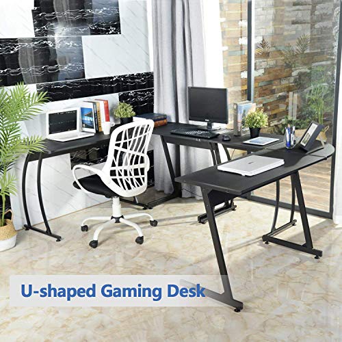 L-Shaped Desk Corner Table Computer Desk Laptop Study Writing Table Workstation for Home Office (Black)