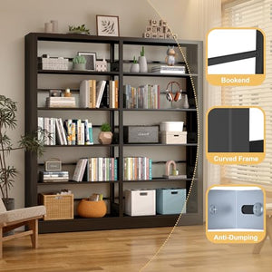 OSEILLC 5-Tier Black Bookshelf with Adjustable Storage Shelves and Book Stopper
