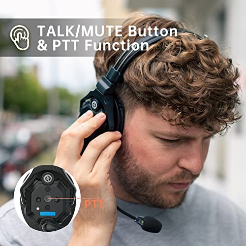 HollyView Solidcom C1 Pro Wireless Intercom Headset System - ENC Noise Cancellation - Full Duplex - 6-Person - 1100ft Range - PTT Mute - Single Ear Headset