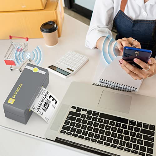 OFFNOVA High Speed Bluetooth Thermal Label Printer and a Roll of 500 4" x 6" Shipping Thermal Labels Bundle