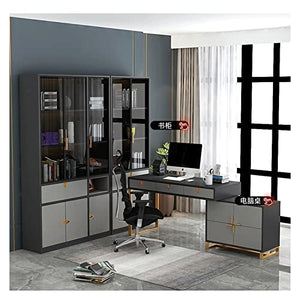 HARAY Glass Door Bookshelf Bookcase - Modern Home Office Storage Cabinet (Color: B)