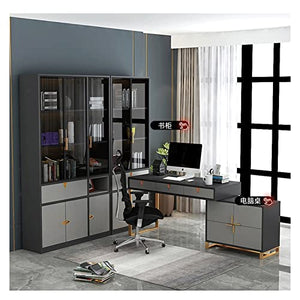 SUNESA Wooden Bookshelf with Glass Door - Modern Home Office Storage Cabinet