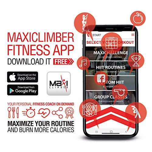 MaxiClimber XL-2000 Hydraulic Resistance Vertical Climber. Combines Muscle Toning + Aerobic Exercise for Maximum Calorie Burn. 12 Resistance Levels, Lightweight Aluminum Mainframe, Free Fitness App.