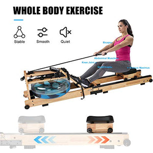 LONABR Folding Water Rowing Machine Solid Wood Rower with Digital Monitor Adjustable Resistance Home Gyms Training Fitness Equipment 330lbs Weight Capacity