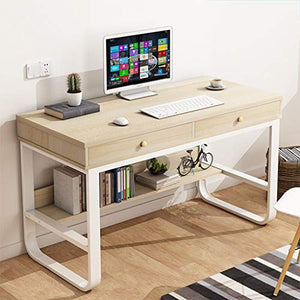 Computer Desk with 2 Drawers & Multi-Layer Storage Frame | Modern Home Office Desk for Kids, Student, Teenager, Youth | Simple Laptop Writing Table Workstation 47 Inch Waterproof(White)