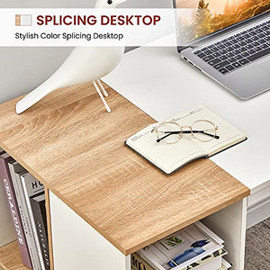 Computer Desk with Storage Shelves 47” White Office Desk with Drawers Small Kids Writing Desk Student Study Table Modern Wood Pc Laptop Gaming Desk for Home Work, Splicing Oak with Metal Legs